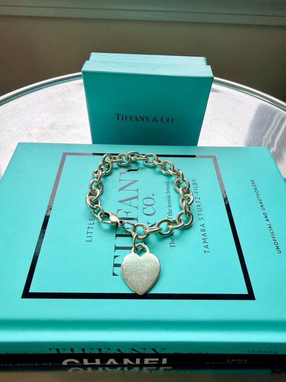 Vintage Tiffany & Co Blank Heart Disc Link Bracelet * Retired